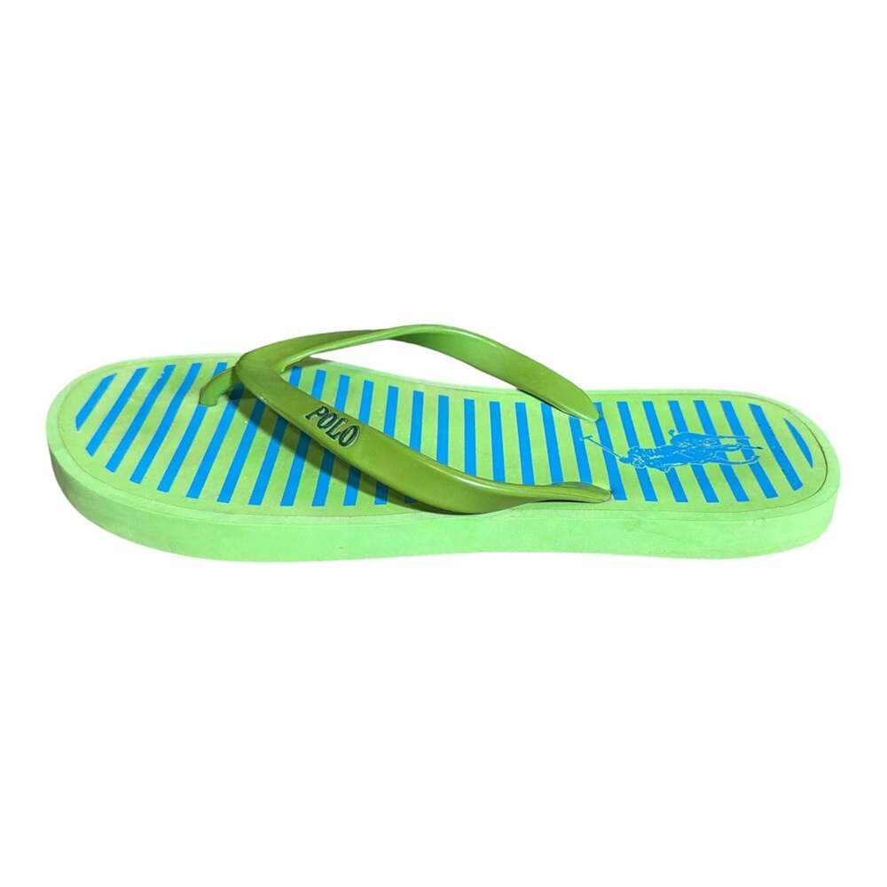 Polo Ralph Lauren Green Striped Logo Print Thong Flip Flops